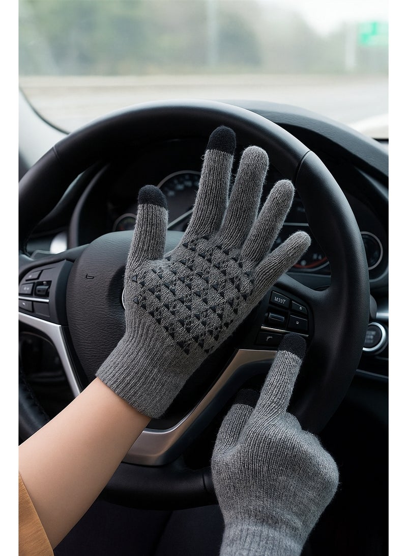 S-Quality Winter Wool Driving Gloves for Men and Women, Warm Fleece-Lined Touchscreen Anti-Slip Thermal Gloves for Cold Weather - Image 2