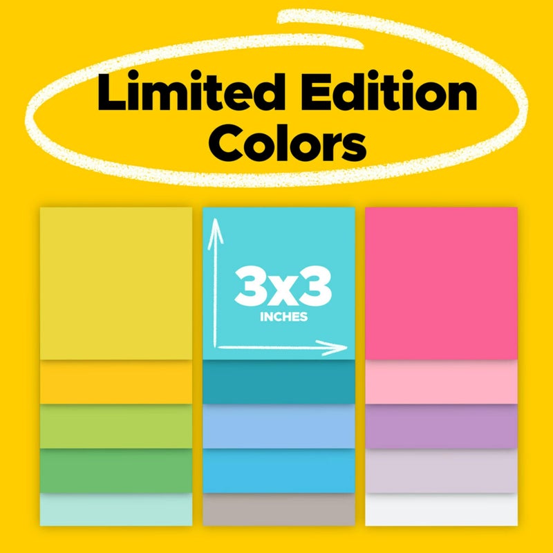 Post-it ملاحظات بوست-إت سوبر لاصقة، مجموعة ألوان إصدار محدود، 3x3 بوصة، 15 دفتر/عبوة، 45 ورقة/دفتر - Image 2
