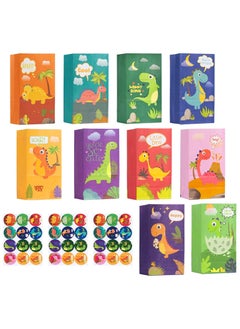 INFOSUN 30 Pack Paper Party Gift Bags, New Cute Cartoon Anime Dinosaur Collection Kraft Paper Bags, Theme Birthday Party Baby Party supplies Gift Bag Food Bags, 9.45 x 5.12 x 3.15 Inches (10 Colors)  - Image 1