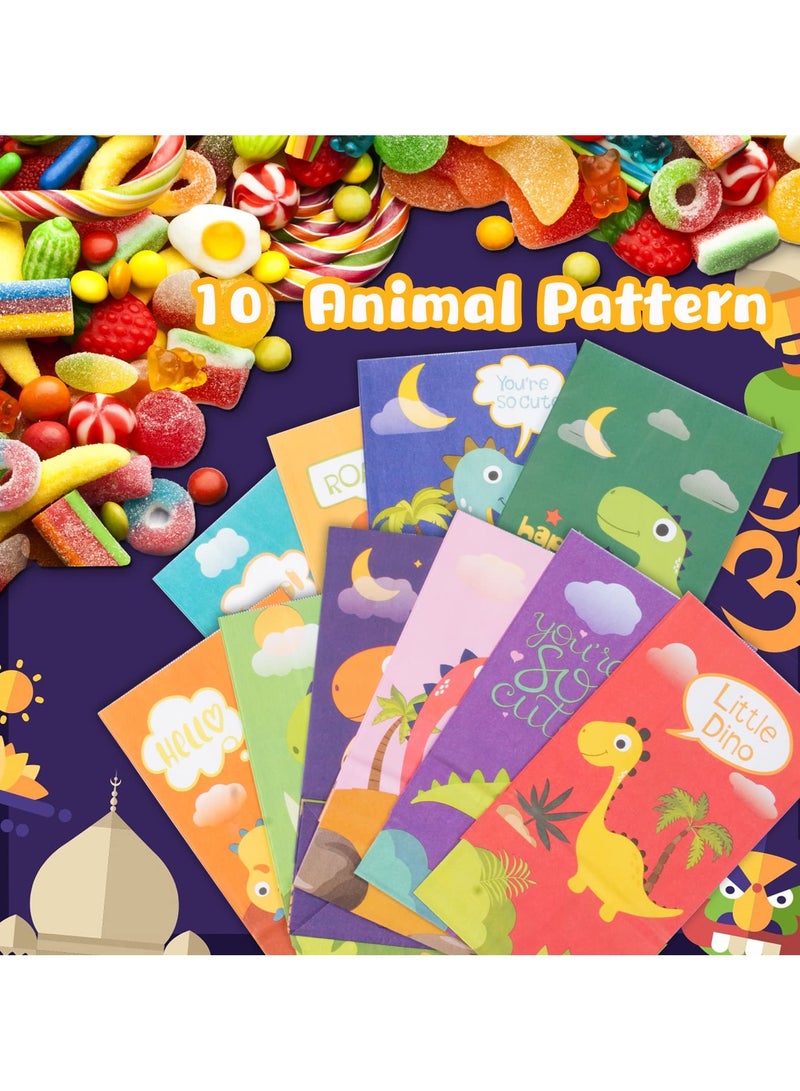 INFOSUN 30 Pack Paper Party Gift Bags, New Cute Cartoon Anime Dinosaur Collection Kraft Paper Bags, Theme Birthday Party Baby Party supplies Gift Bag Food Bags, 9.45 x 5.12 x 3.15 Inches (10 Colors) - Image 5