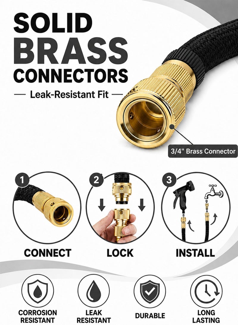 Favarey 75ft Expandable Garden Hose with 10-Function Nozzle, Solid Brass Connectors, and Storage Bag - No-Kink Flexible Water Hose for Garden, Car, and Pet Cleaning - Image 4