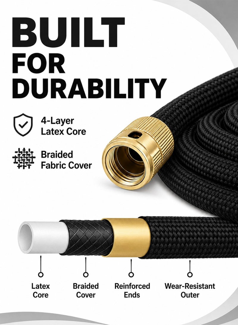 Favarey 75ft Expandable Garden Hose with 10-Function Nozzle, Solid Brass Connectors, and Storage Bag - No-Kink Flexible Water Hose for Garden, Car, and Pet Cleaning - Image 3
