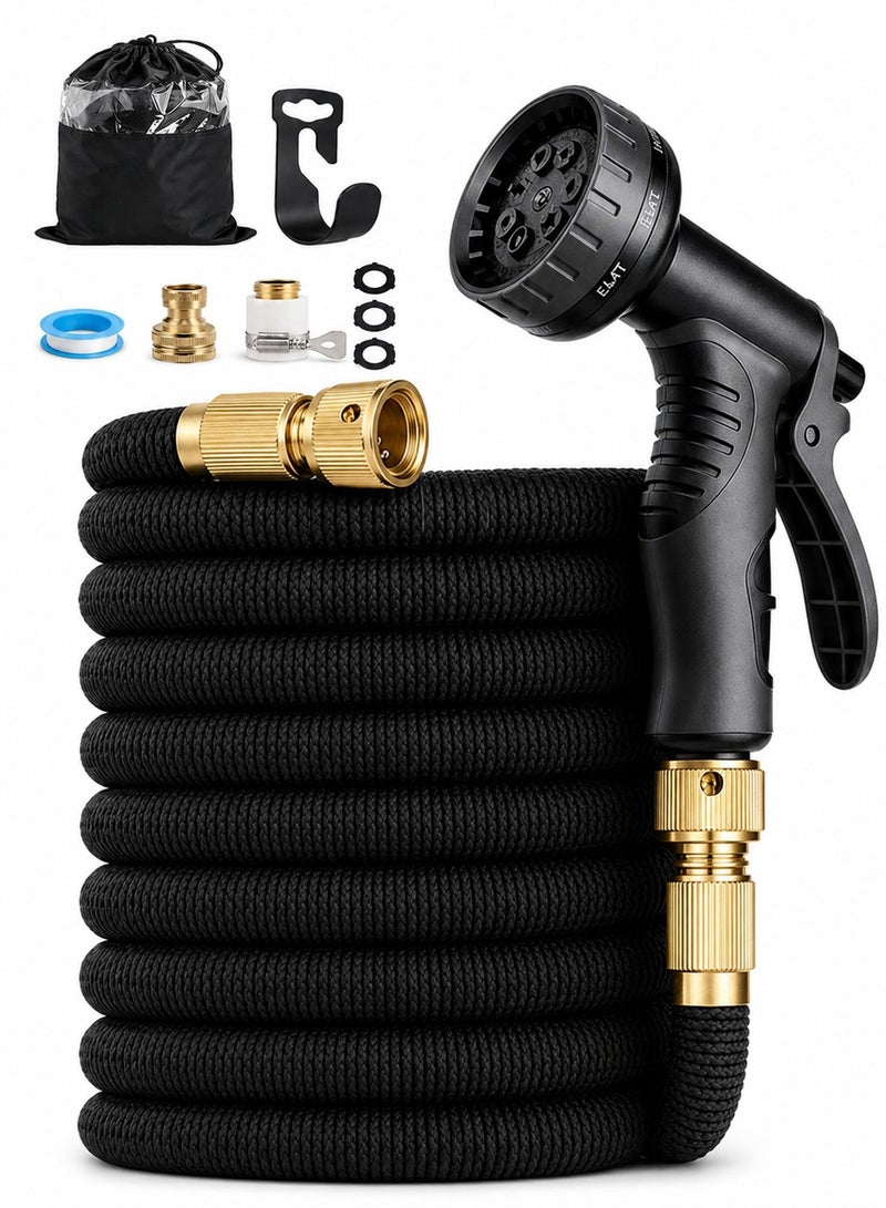 Favarey 75ft Expandable Garden Hose with 10-Function Nozzle, Solid Brass Connectors, and Storage Bag - No-Kink Flexible Water Hose for Garden, Car, and Pet Cleaning - Image 1