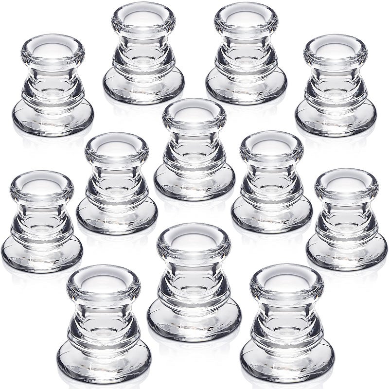 NITIME Candlestick Holders Bulk  12PCS Taper Candle Holders for Table Centerpiece  Thick Glass Candle Holders for Wedding Party and Festival Decoration