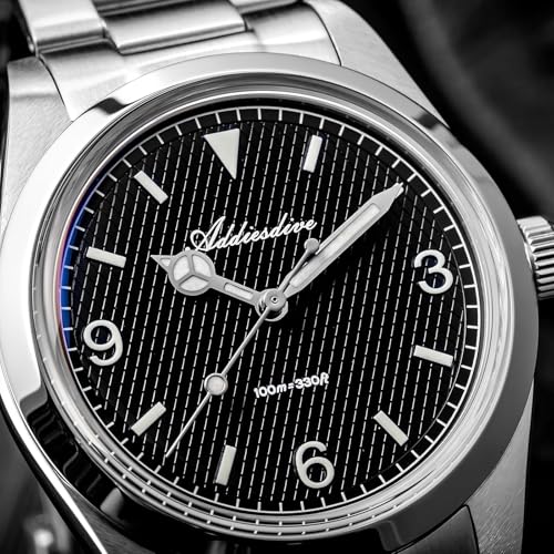 ADDIESDIVE Black Watches for Men Analog Quartz VH Sweep Second Movement Minimalist Waffle Dial Luminous 100 M Waterproof Mens Luxury Watch for Daily - Image 3