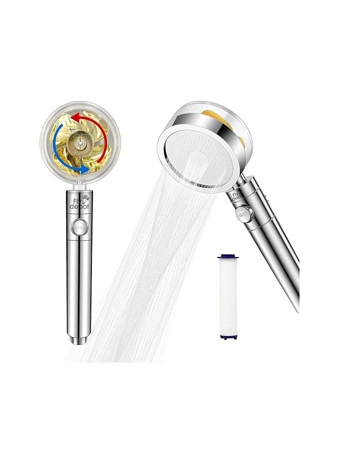 رأس دش محمول باليد سهل التركيب بتصميم موفر للمياه بضغط عال قابل للدوران 360 درجة مزود بزر ايقاف مؤقت وفلتر ومروحة توربو وامكانية تعديل حجم المياه من فلاي ديبوت - Image 1