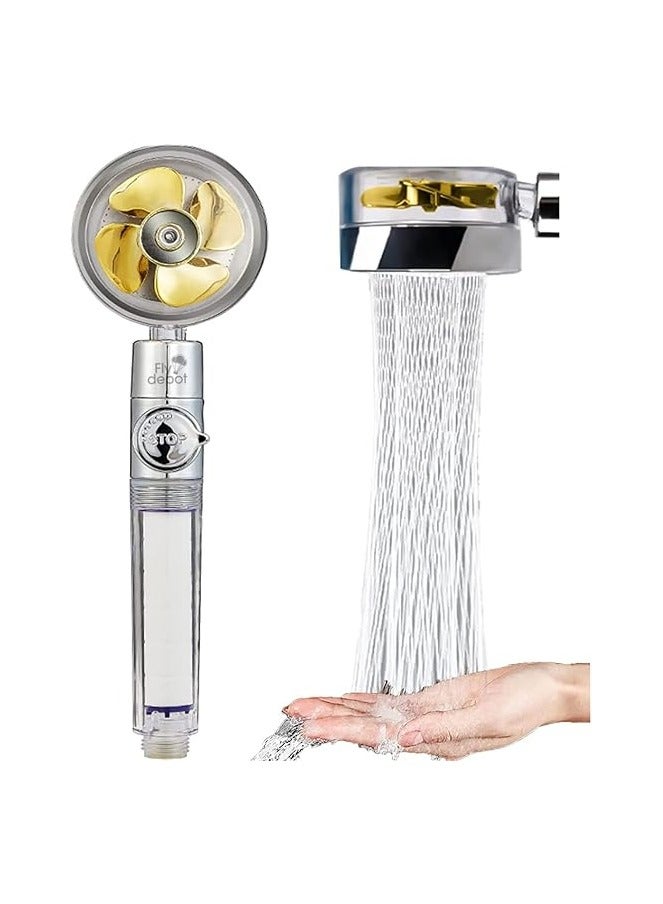 رأس دش محمول باليد سهل التركيب بتصميم موفر للمياه بضغط عال قابل للدوران 360 درجة مزود بزر ايقاف مؤقت وفلتر ومروحة توربو وامكانية تعديل حجم المياه من فلاي ديبوت - Image 2