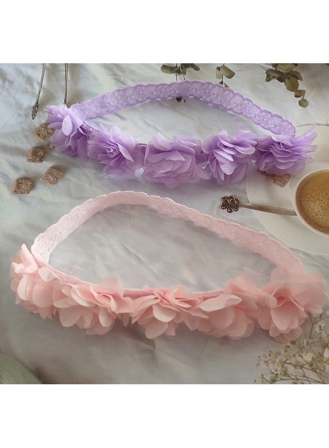 جيلوكيبو عصابة رأس جيلوكيبو بيبي بيبي من الدانتيل المرن على شكل زهور، عصابة رأس ذهبية مرنة على شكل أميرة زهرية للأطفال الرضع والفتيات الصغيرات (عبوة من قطعتين، بنفسجي وردي) - Image 5