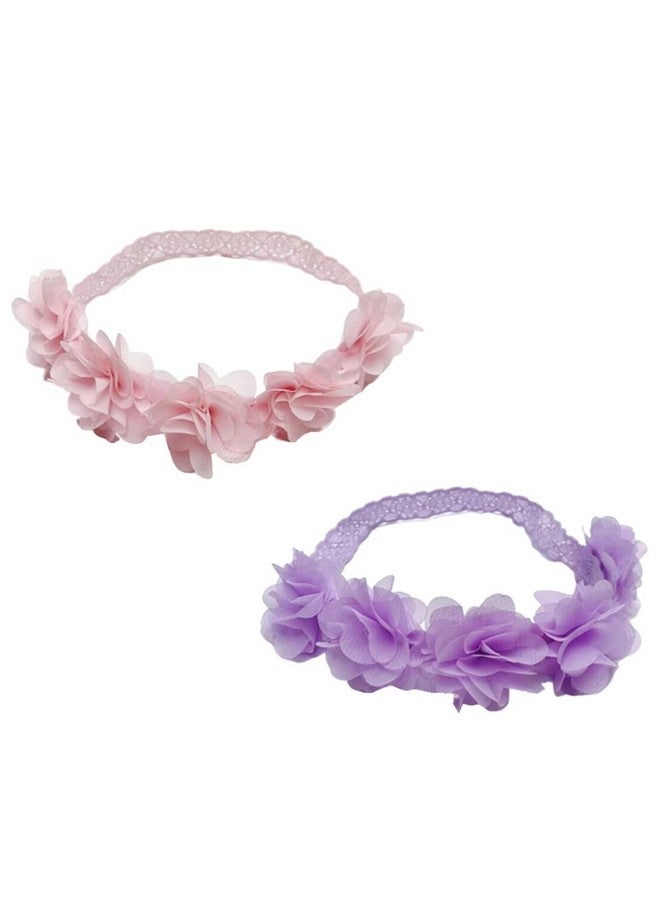 جيلوكيبو عصابة رأس جيلوكيبو بيبي بيبي من الدانتيل المرن على شكل زهور، عصابة رأس ذهبية مرنة على شكل أميرة زهرية للأطفال الرضع والفتيات الصغيرات (عبوة من قطعتين، بنفسجي وردي) - Image 3
