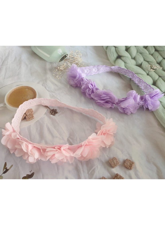 جيلوكيبو عصابة رأس جيلوكيبو بيبي بيبي من الدانتيل المرن على شكل زهور، عصابة رأس ذهبية مرنة على شكل أميرة زهرية للأطفال الرضع والفتيات الصغيرات (عبوة من قطعتين، بنفسجي وردي) - Image 4