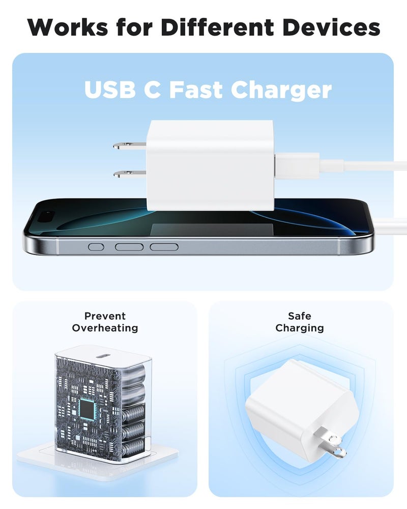 Hcoob 45W iPhone 17 Air 16 15 Pro Max Charger Fast Charging 6FT/10 FT/10FT,Super Fast USB C Charger Block with Extra Long Type C Charger Cable,PD Quick Adapter 3.0 for iPhone 17 16 15/17 16e 15Pro/16 Plus - Image 5