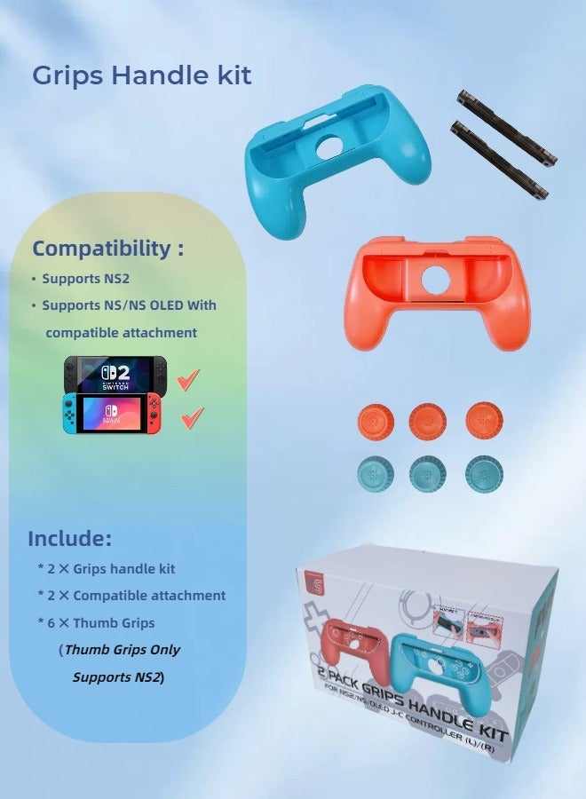 CoolRabbie Hand Grip for Nintendo Switch 2/1 Joy-Con, Joycon Handle Grips for NS2/NS/OLED, Non-Slip 2-Pack Blue&Orange, With 6 Pcs Thumb Grip Caps for Joy-Con 2 Controllers - Image 2