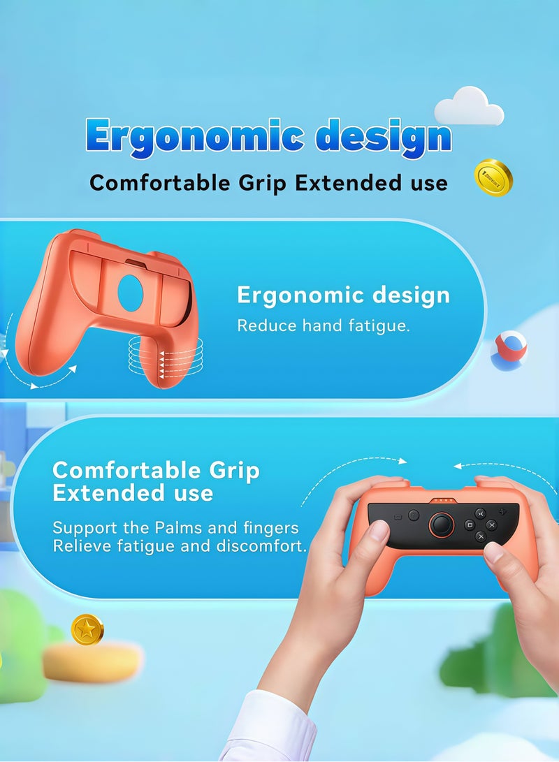 CoolRabbie Hand Grip for Nintendo Switch 2/1 Joy-Con, Joycon Handle Grips for NS2/NS/OLED, Non-Slip 2-Pack Blue&Orange, With 6 Pcs Thumb Grip Caps for Joy-Con 2 Controllers - Image 3