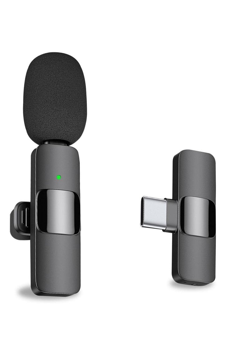 AAS ECOM Professional Wireless Lavalier Lapel Microphone for Android Computer - Cordless Omnidirectional Condenser Recording Mic with USB C Interface for Interview Video Podcast Vlog YouTube, Black  - Image 1