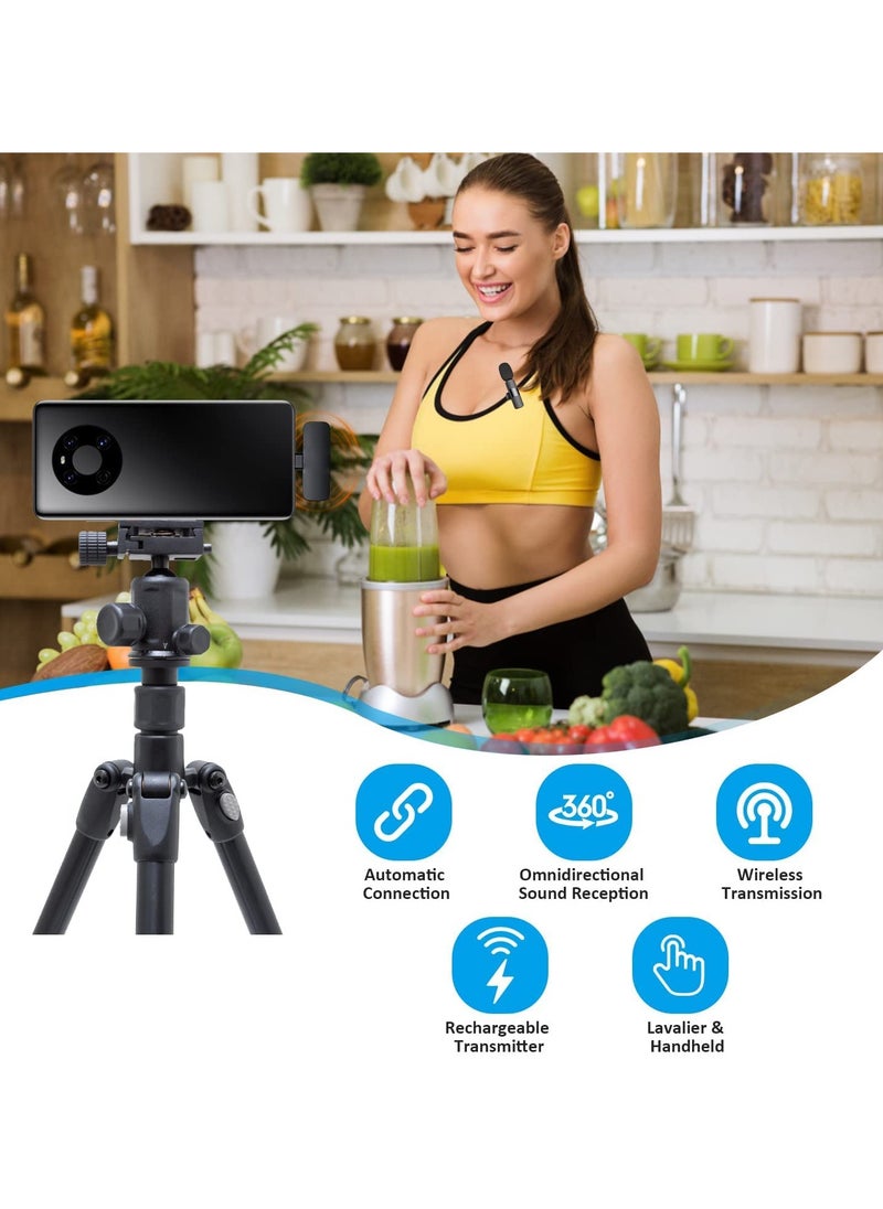 AAS ECOM Professional Wireless Lavalier Lapel Microphone for Android Computer - Cordless Omnidirectional Condenser Recording Mic with USB C Interface for Interview Video Podcast Vlog YouTube, Black  - Image 2