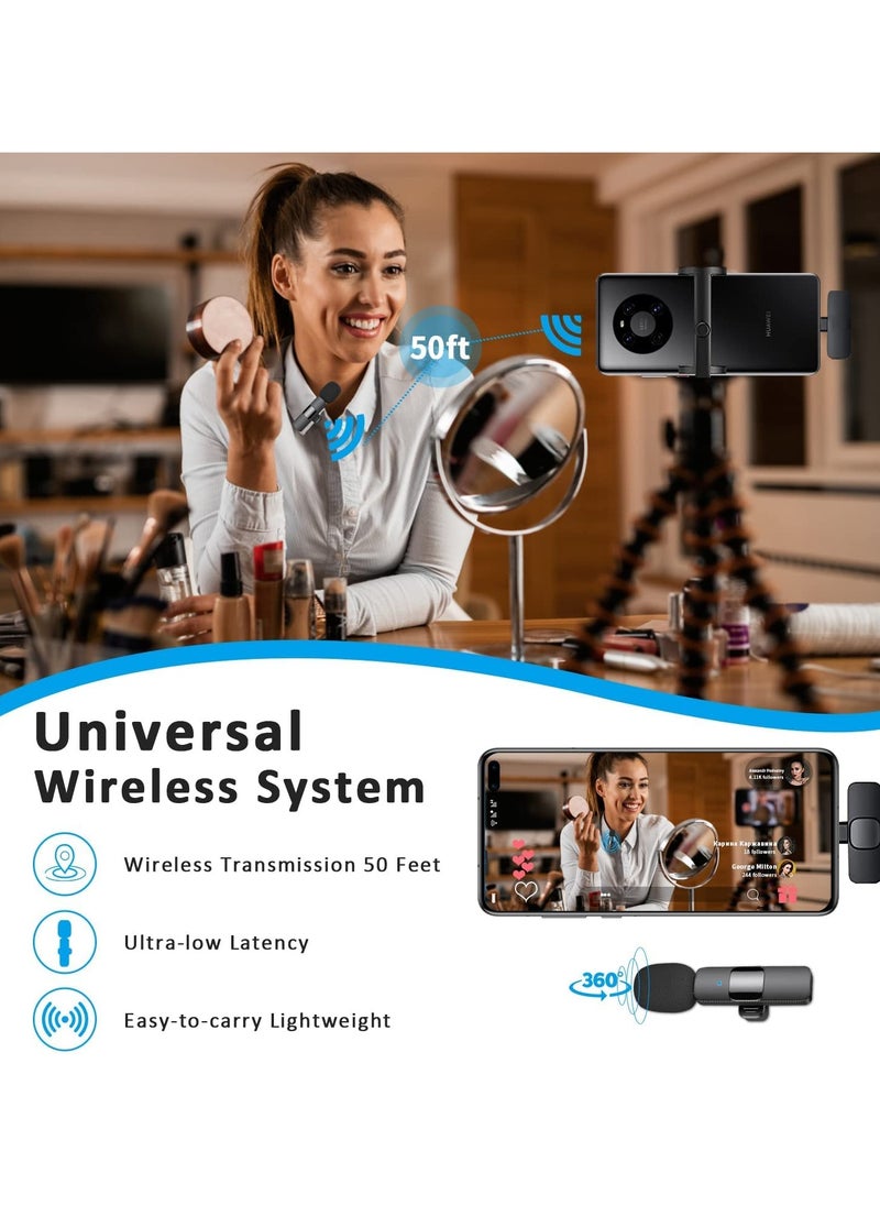 AAS ECOM Professional Wireless Lavalier Lapel Microphone for Android Computer - Cordless Omnidirectional Condenser Recording Mic with USB C Interface for Interview Video Podcast Vlog YouTube, Black  - Image 3