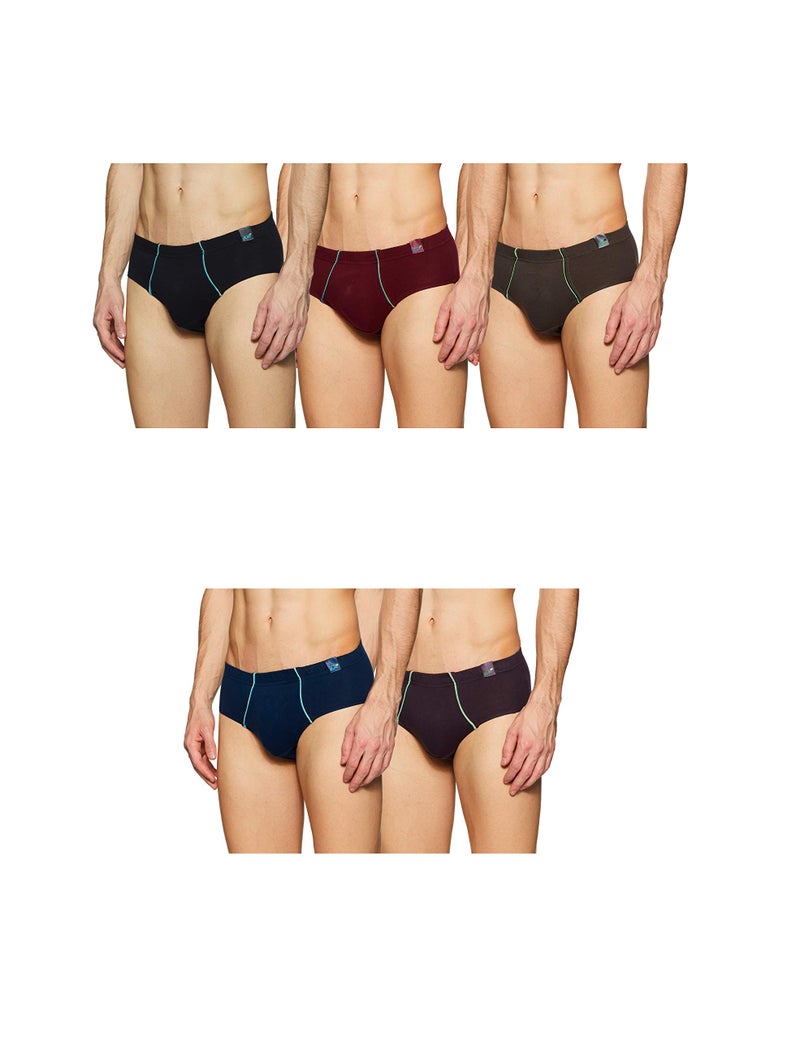 EURO Rupa Men's Modern Striped Regular Cotton Brief, Assorted Solid Color, Pack of 5 - Image 3