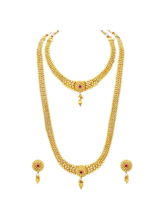 Peora Traditional Gold Plated Maharani Haar Necklace with Earrings South Style Indian Bridal Jewellery Set Gift for Women - Image 1
