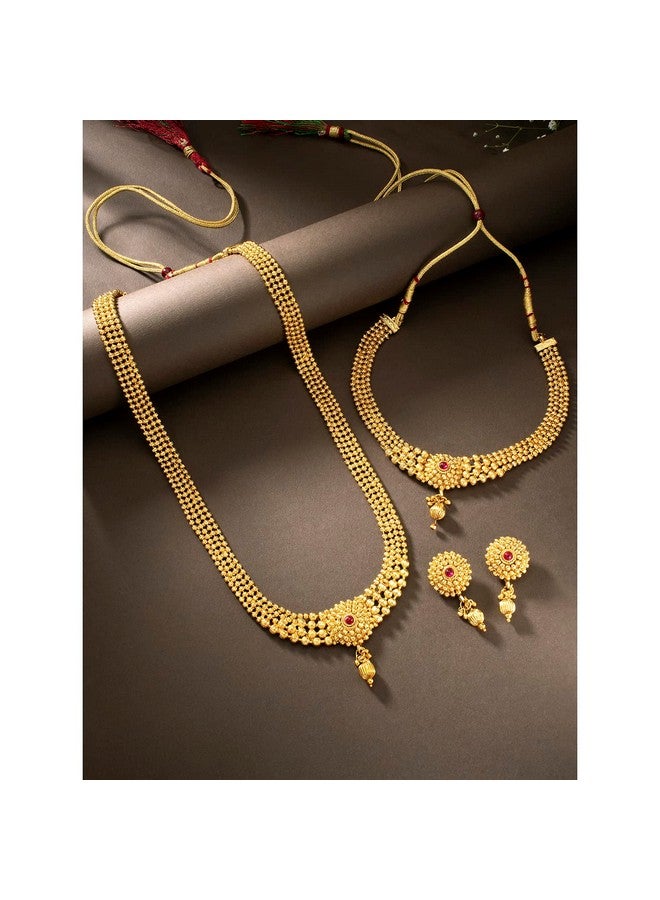 Peora Traditional Gold Plated Maharani Haar Necklace with Earrings South Style Indian Bridal Jewellery Set Gift for Women - Image 3