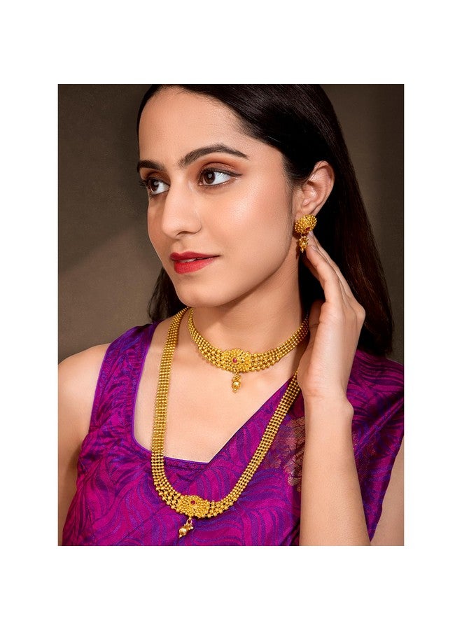 Peora Traditional Gold Plated Maharani Haar Necklace with Earrings South Style Indian Bridal Jewellery Set Gift for Women - Image 2