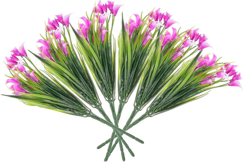 Veemoon 6pcs Artificial Common Lily Faux Plants Green Plastic Simulated Spring Grass Home Garden Decor for Wedding Party DIY Floral Arrangement - Image 1