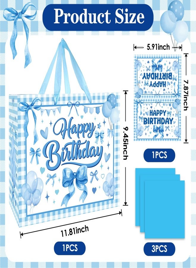 TAKEALOOKO Blue Bow Gift Bag for Girls - Birthday Favor Bags with Wrapping Paper & Greeting Card, Blue Bows Party Supplies, Cute Bowknot Theme Present Candybags for Bday Celebration - Image 5