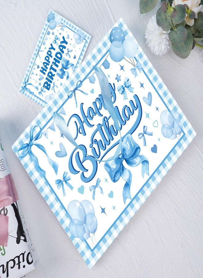 TAKEALOOKO Blue Bow Gift Bag for Girls - Birthday Favor Bags with Wrapping Paper & Greeting Card, Blue Bows Party Supplies, Cute Bowknot Theme Present Candybags for Bday Celebration - Image 3