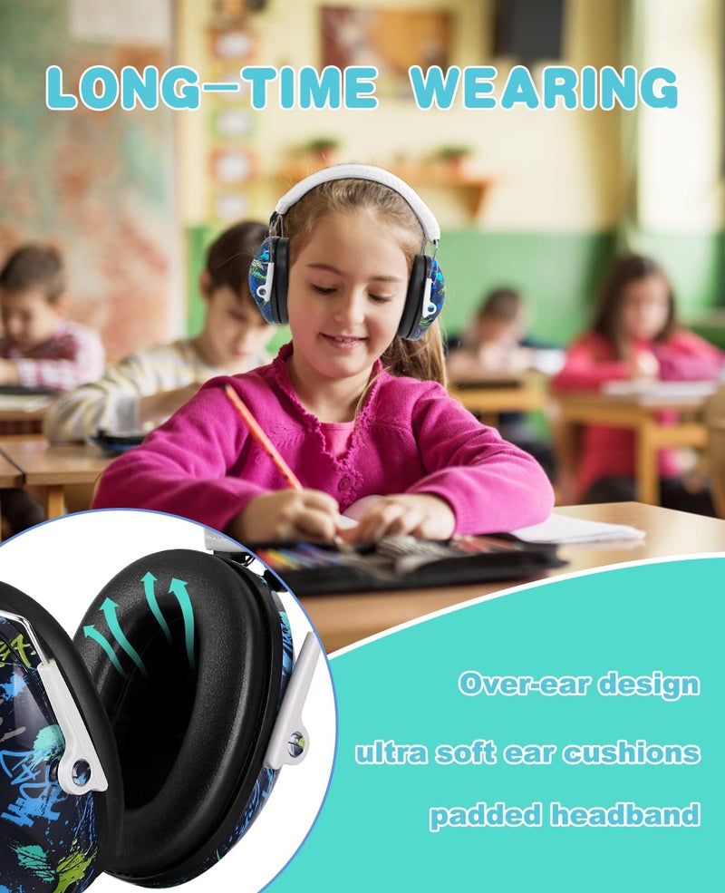 PROHEAR 032 حماية أذن الأطفال سماعات أذن أمان، NRR 25dB تقليل الضوضاء سماعات أذن للأطفال، سماعات حماية السمع مع رأس قابلة للتعديل للفعاليات الرياضية، الحفلات، السباقات، المطارات - نمط جرافيتي - Image 3