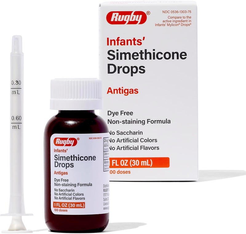RUGBY LABORATORIES Rugby Infants' Gas Relief Drops - Simethicone 20 mg Gas Relief Liquid for Newborns, Babies, Toddlers and Kids - No Artificial Colors, Flavors or Dyes - 1 Fl Oz (3 Pack) 