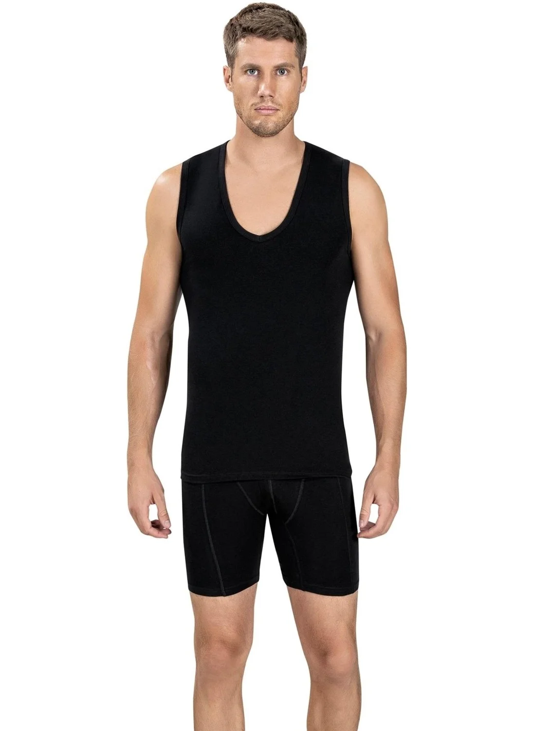 Jiber Men's Deep V Neck Zero Sleeve Lycra Undershirt 117 - 3 Pieces