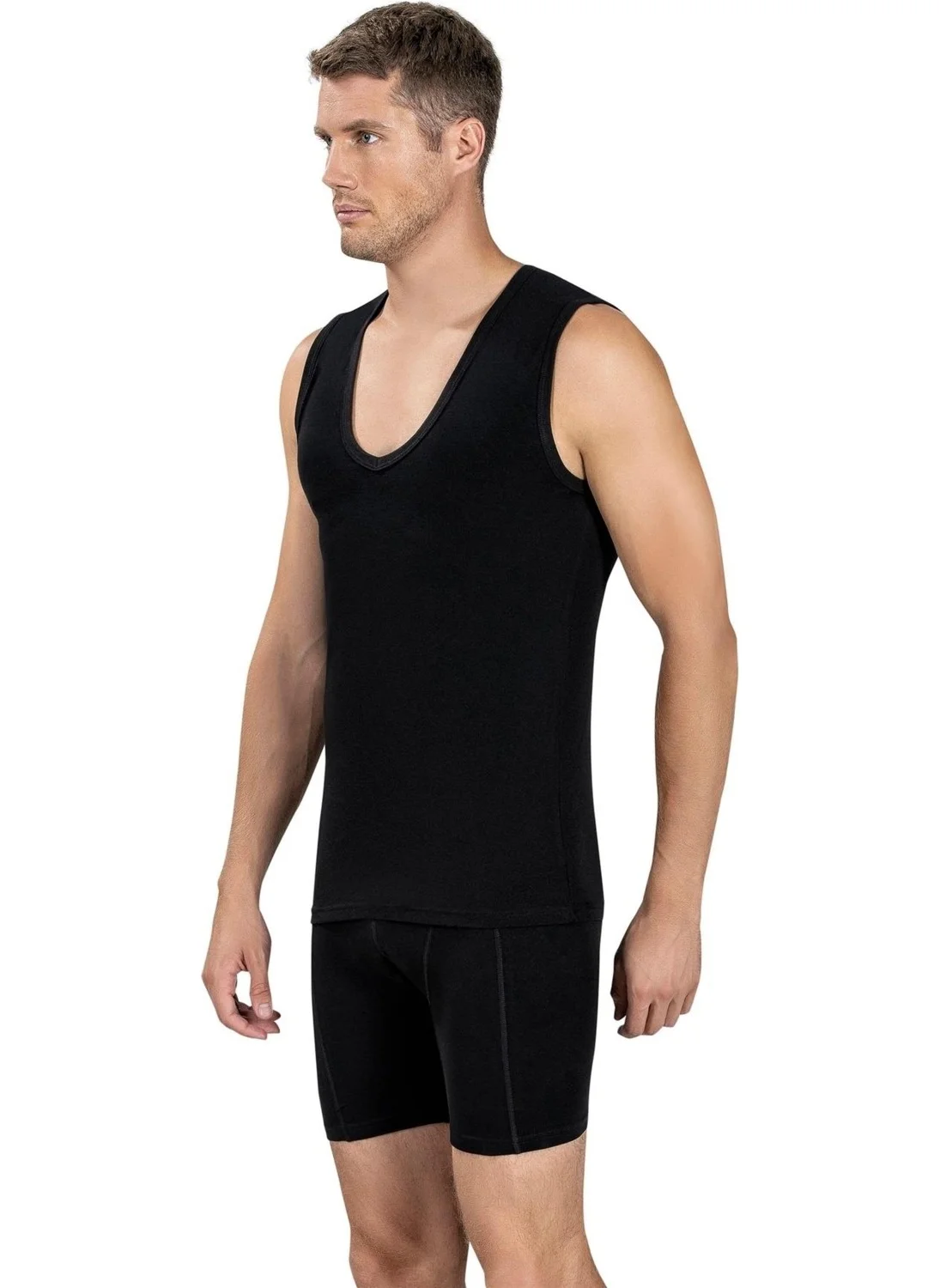 Jiber Men's Deep V Neck Zero Sleeve Lycra Undershirt 117 - 3 Pieces