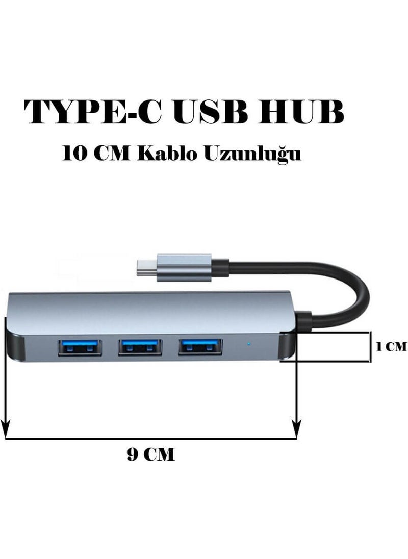 Wozlo - Type-C 4 Port USB 3.0 Hub USB-C Aluminum Body Multiplexer - Image 1