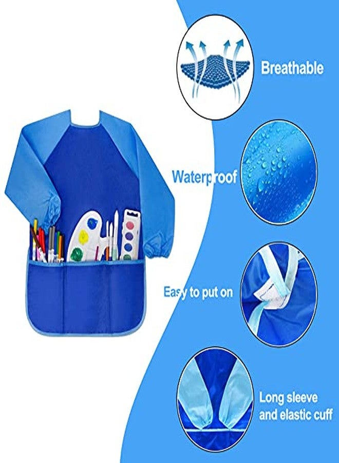 GODR7OY Kids Art Smocks, Painting Apron Artist Smock with Sleeve and 3 Pockets 2 Pack Black/White Set (blue 10-14years) - Image 3