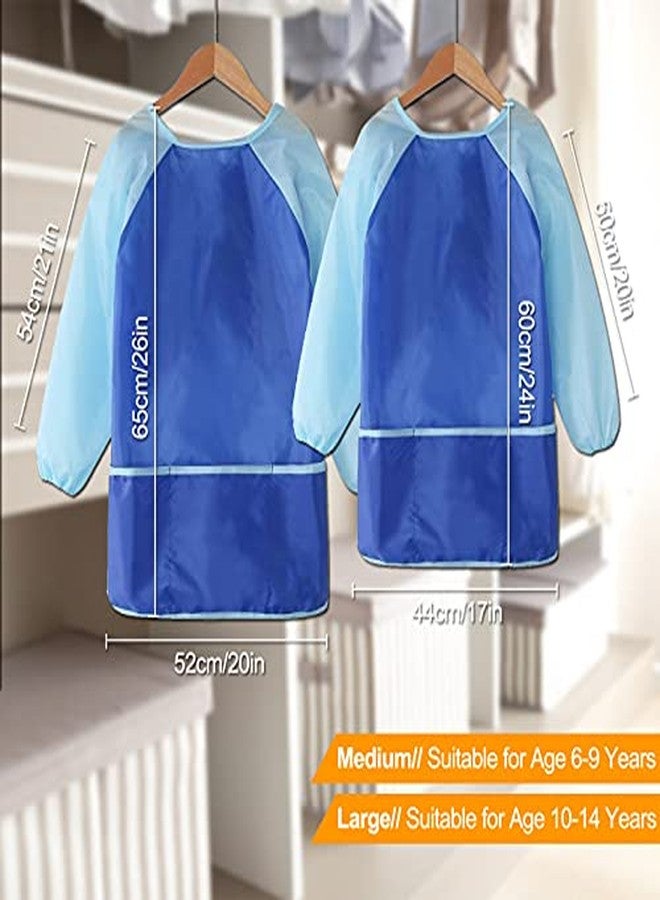 GODR7OY Kids Art Smocks, Painting Apron Artist Smock with Sleeve and 3 Pockets 2 Pack Black/White Set (blue 10-14years) - Image 2