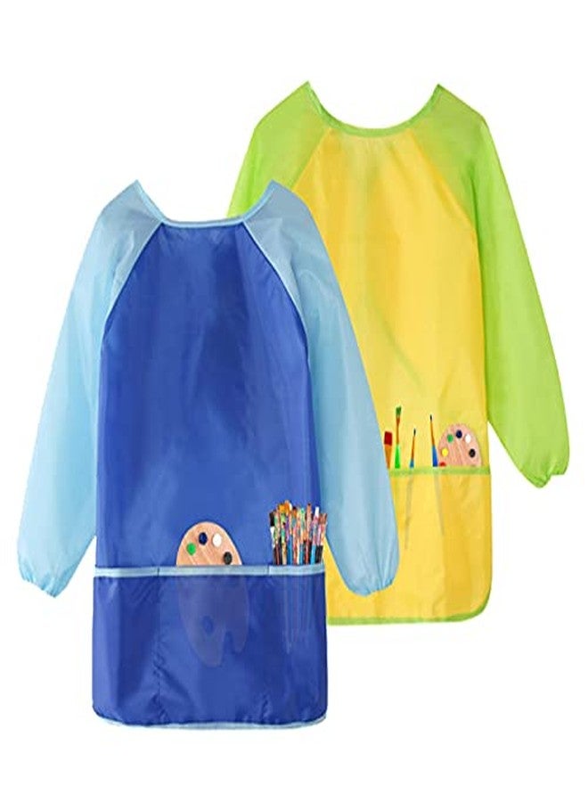 GODR7OY Kids Art Smocks, Painting Apron Artist Smock with Sleeve and 3 Pockets 2 Pack Black/White Set (blue 10-14years) - Image 1