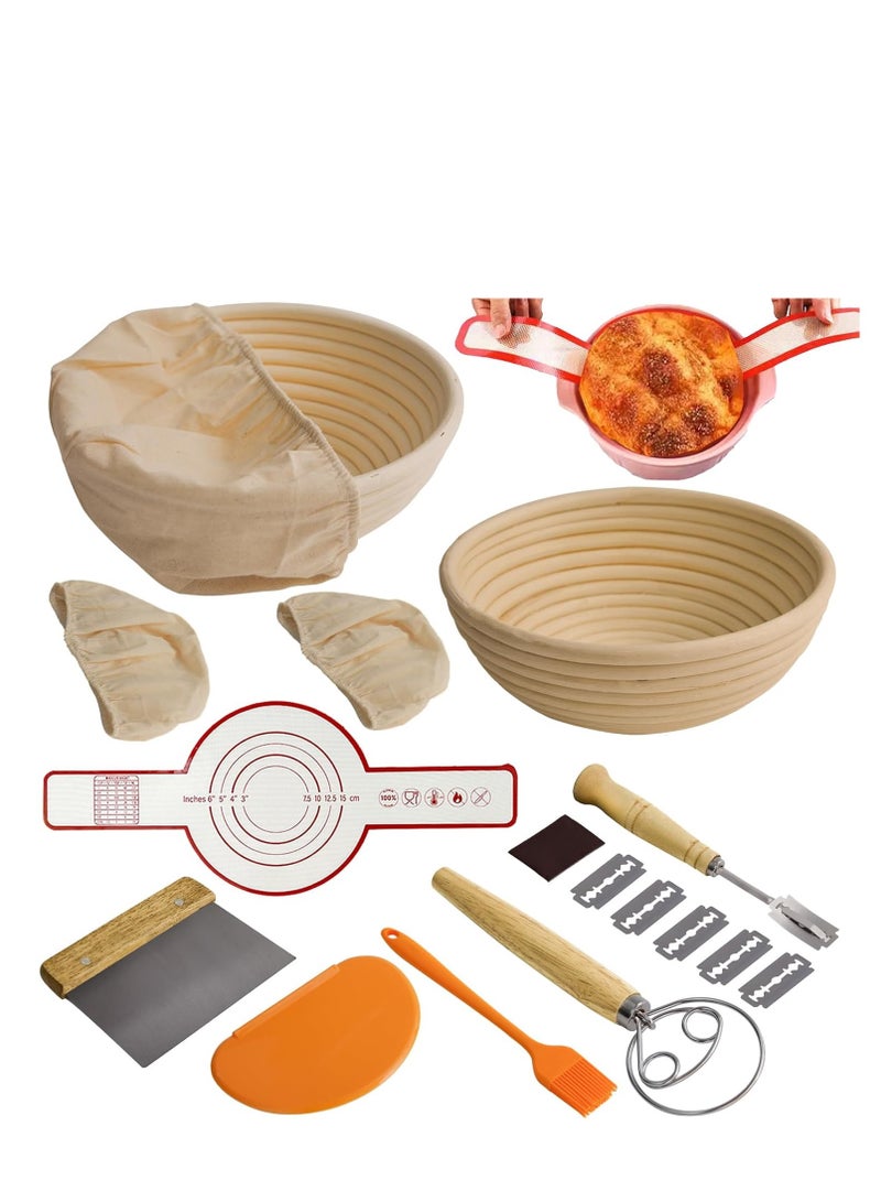 AirYoung 8PCS Bread Proofing Basket for Bread baking,Round Sourdough Starter Kit for Professional and Home Baker, with Cloth Liner, Dough Scraper - Image 1