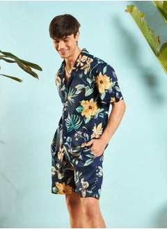 Mascln Sassafras Tropical Print Relaxed Fit Shirt & Shorts Co-Ords by Styli  - Image 3