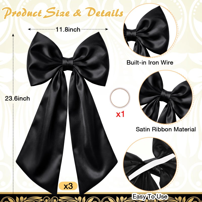 Suncalla 3 Pcs 2 FT Large Bow Decorations Big Satin Bows Hanging Wall Decors for Room Fireplace Coquette Birthday Backdrop Bridal Shower Wedding Bachelorette Christmas Party Supplies(Black) - Image 2