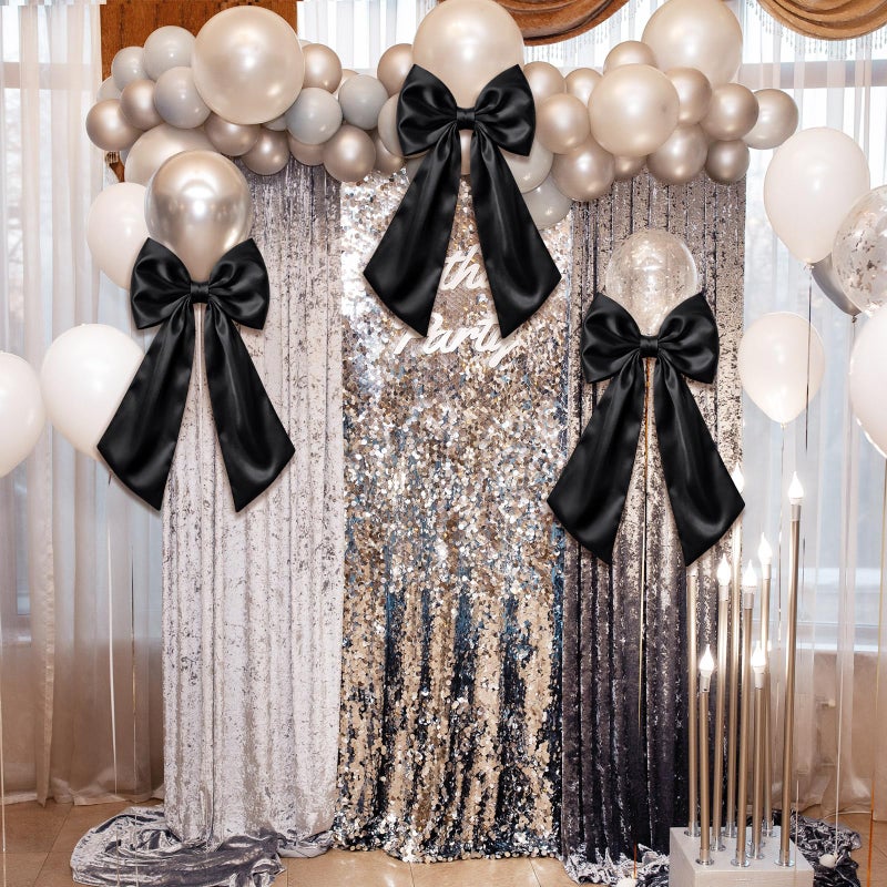 Suncalla 3 Pcs 2 FT Large Bow Decorations Big Satin Bows Hanging Wall Decors for Room Fireplace Coquette Birthday Backdrop Bridal Shower Wedding Bachelorette Christmas Party Supplies(Black) - Image 5