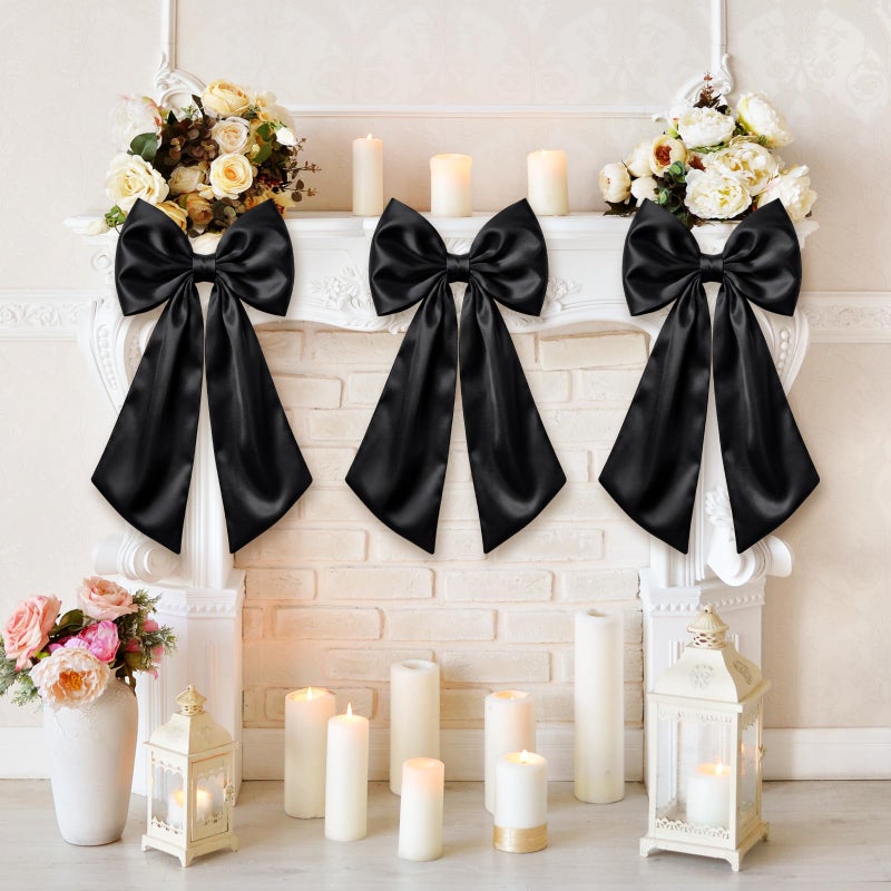 Suncalla 3 Pcs 2 FT Large Bow Decorations Big Satin Bows Hanging Wall Decors for Room Fireplace Coquette Birthday Backdrop Bridal Shower Wedding Bachelorette Christmas Party Supplies(Black) - Image 1