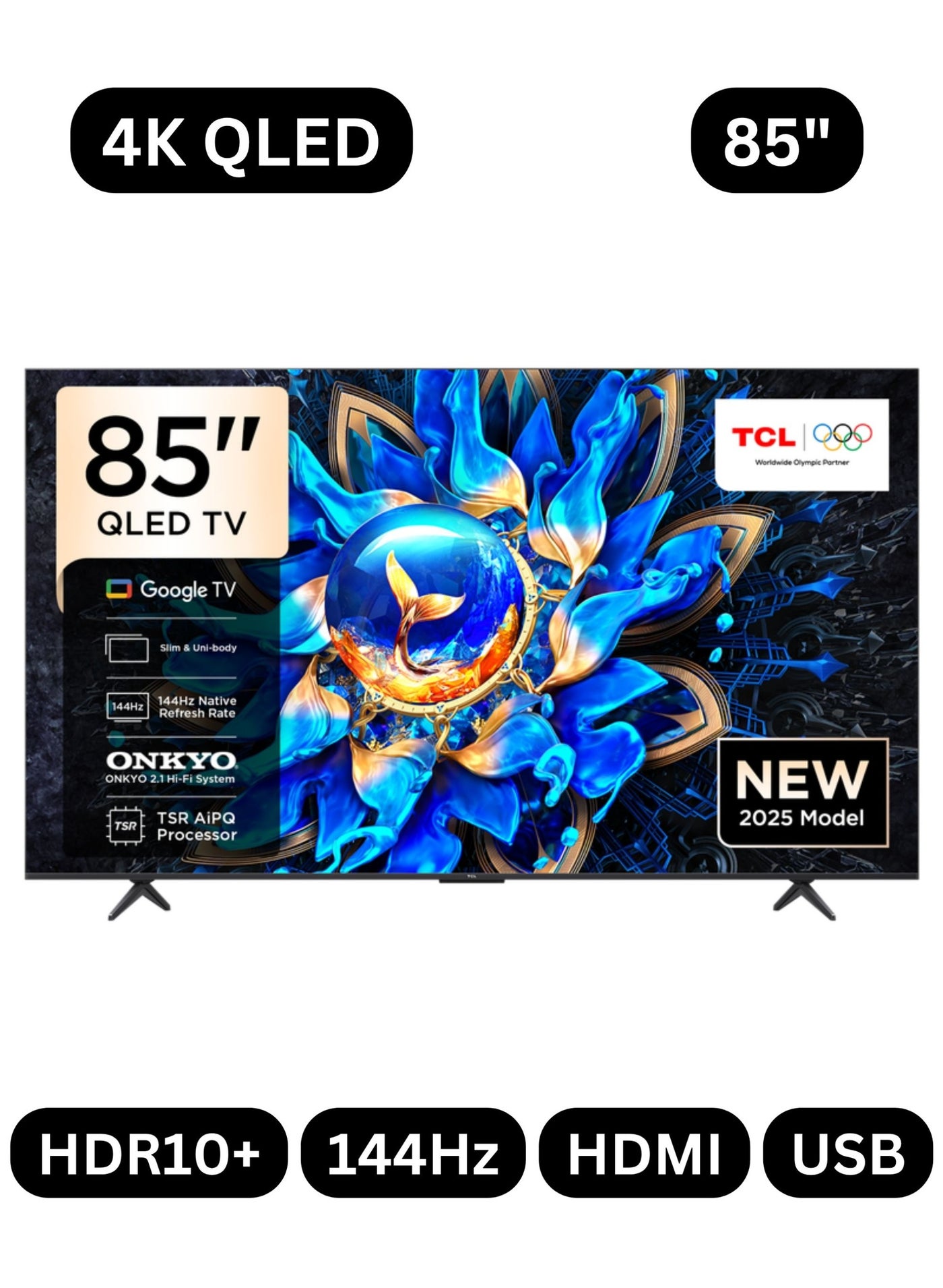 85-inch T8C Premium QLED 4K Smart TV (2026 - UAE Version) TCL 85" 85T8C Google TV With AiPQ Pro Processor, 144Hz Native Refresh Rate, ONKYO 2.1 Hi-Fi System, DTS Virtual X, HVA Panel, Game Master 85T8C Black