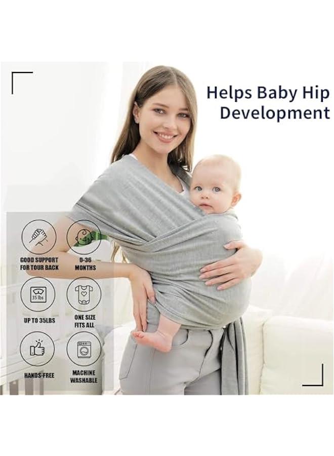 RYNX Baby Wrap Carrier Hands Free Infant Carrier Lightweight Breathable Softness Baby Carrier Light Grey) - Image 3