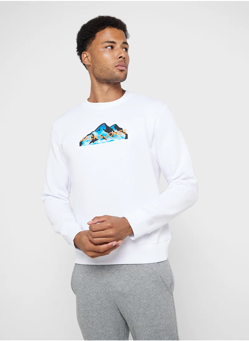 جاك اند جونز Jcomountain Mountain Print Sweatshirts