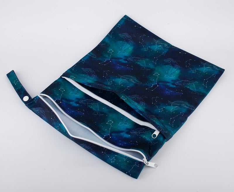 Sigzagor Medium Wet Dry Bag Baby Cloth Diaper Nappy Insert Bag Reusable Washable (Whales Stars) - Image 2