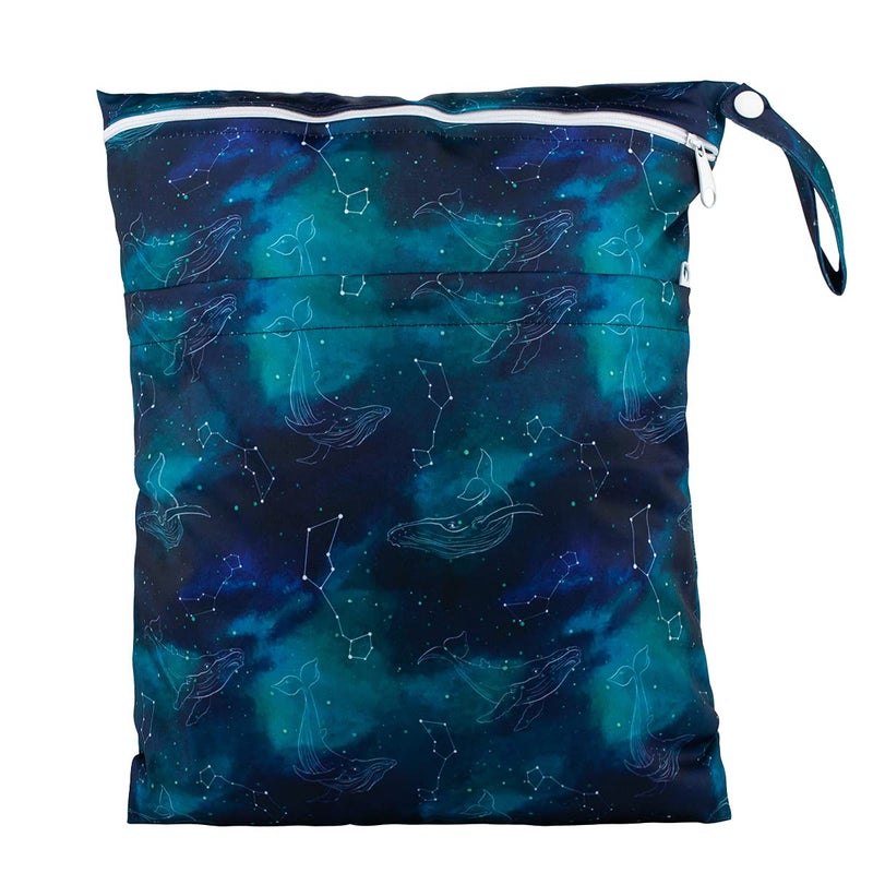 Sigzagor Medium Wet Dry Bag Baby Cloth Diaper Nappy Insert Bag Reusable Washable (Whales Stars) - Image 1