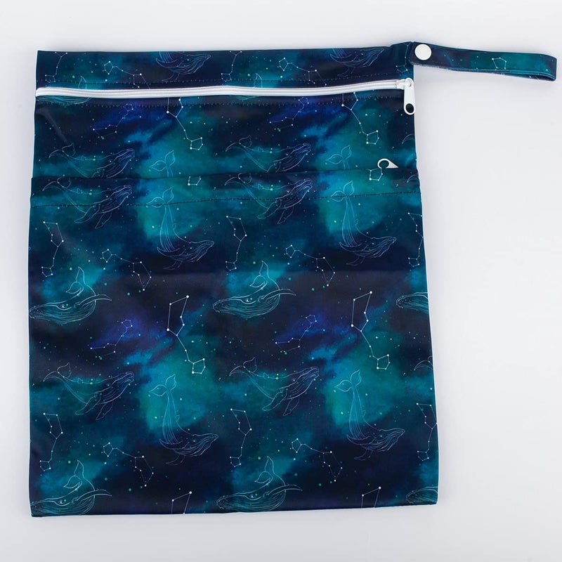 Sigzagor Medium Wet Dry Bag Baby Cloth Diaper Nappy Insert Bag Reusable Washable (Whales Stars) - Image 3