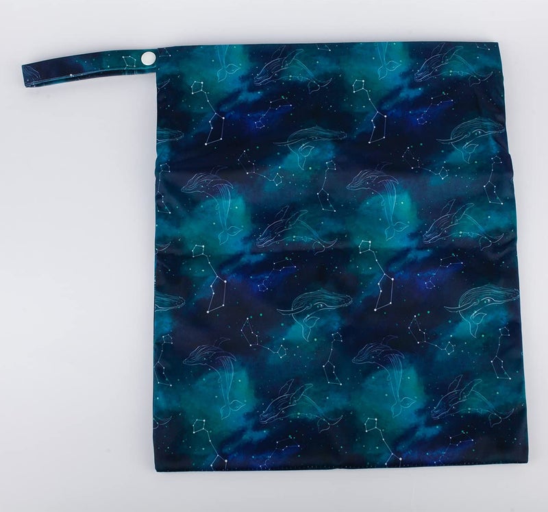 Sigzagor Medium Wet Dry Bag Baby Cloth Diaper Nappy Insert Bag Reusable Washable (Whales Stars) - Image 4