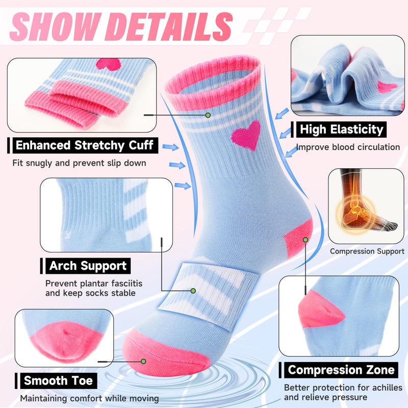 ANTSANG Kids Boys Girls Athletic Cotton Socks, Youth Teen Breathable Soft Crew Socks, 6 Pairs(Striped Heart,9-14 Years) - Image 4