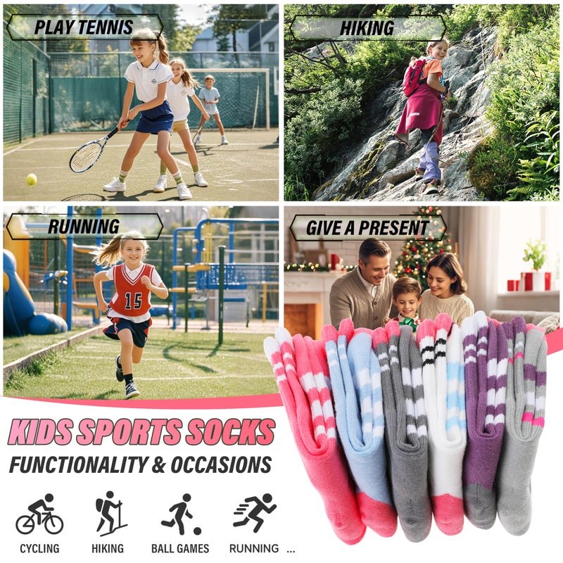 ANTSANG Kids Boys Girls Athletic Cotton Socks, Youth Teen Breathable Soft Crew Socks, 6 Pairs(Striped Heart,9-14 Years) - Image 5
