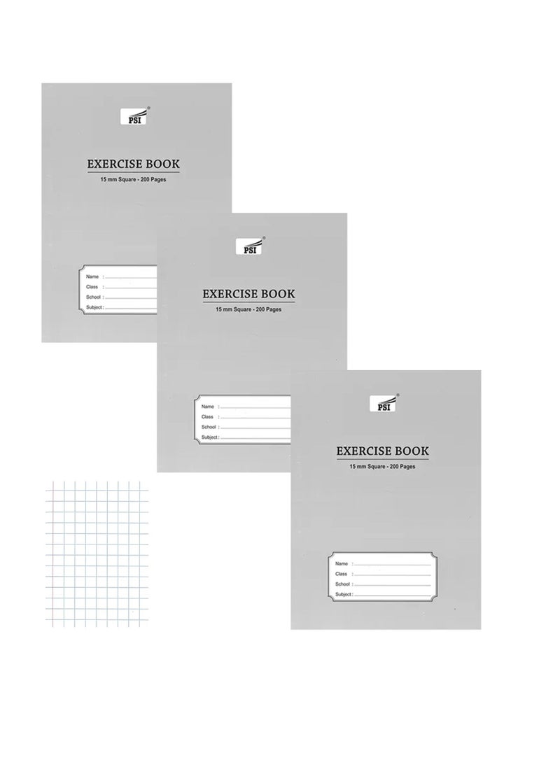 Psi - 3-Piece15mm Square Lined Exercise Notebook 200 Pages - Image 1